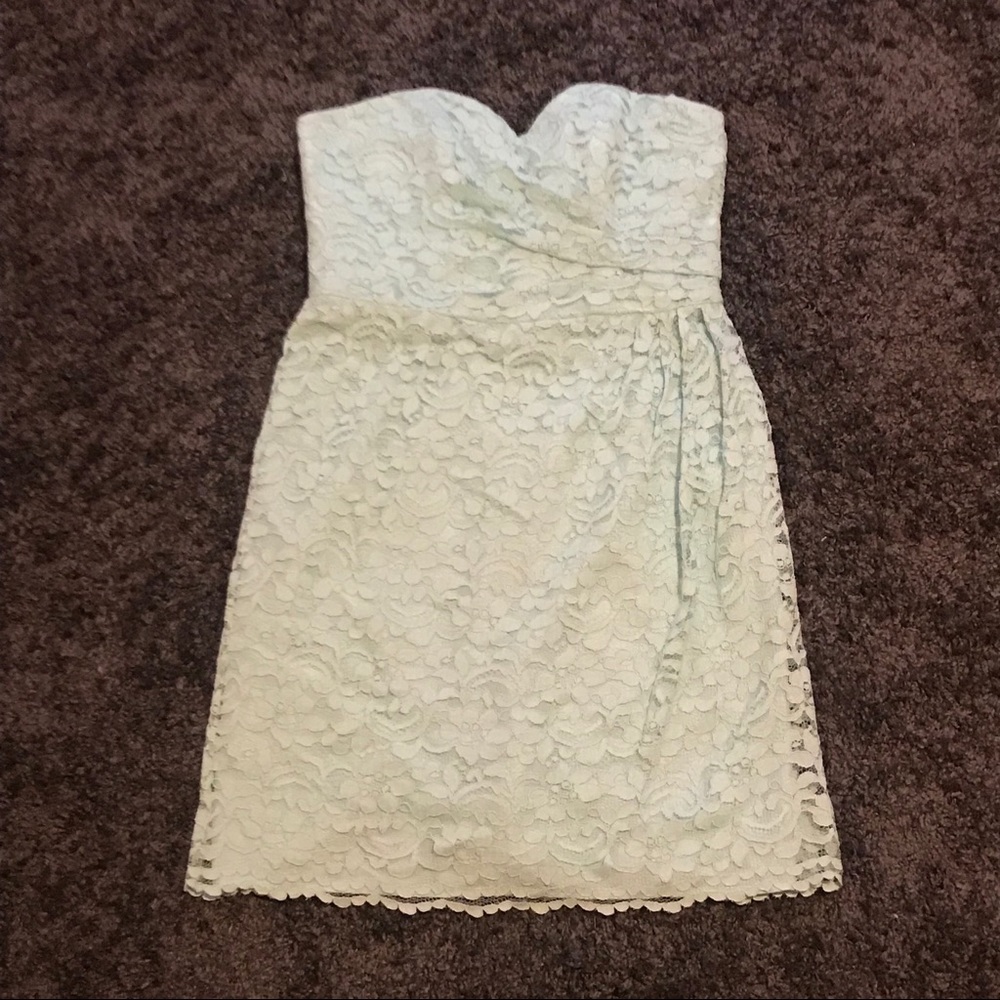 Mint Green Lace Overlay Strapless Dress